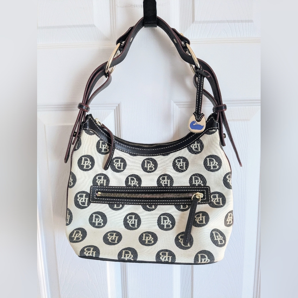 Dooney and Bourke Monogram Canvas Black and Cream Shoulder Bag